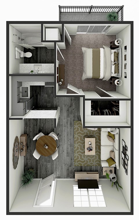 Floor plan for 1 bed, 1 bath, 581 sqft